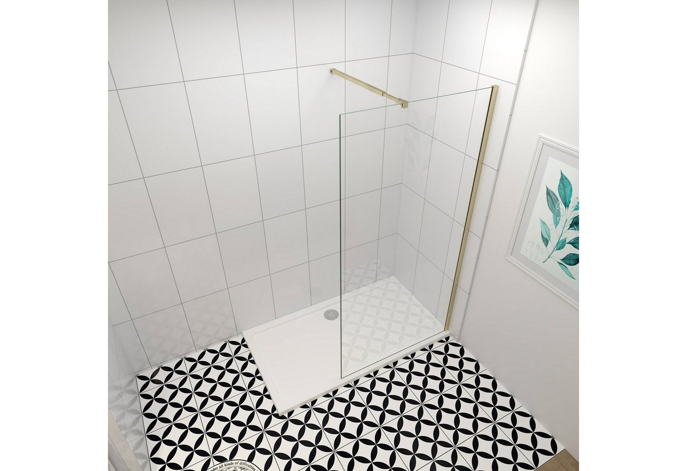 duschspa Duschwand Duschabtrennung 8mm Walk In NANO Duschwand mit Stabilisatorstange, Einscheibensicherheitsglas, Sicherheitsglas, (Set), mit Nano Beschichtung,8mm ESG Sicherheitsglas von duschspa