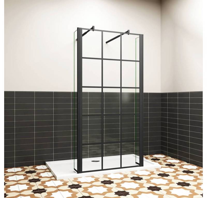 duschspa Duschwand Duschkabine mit schwarzem Gitter Glas Trennwand Walk in Dusche, Einscheibensicherheitsglas, Sicherheitsglas, (Set), Nano Glas von duschspa