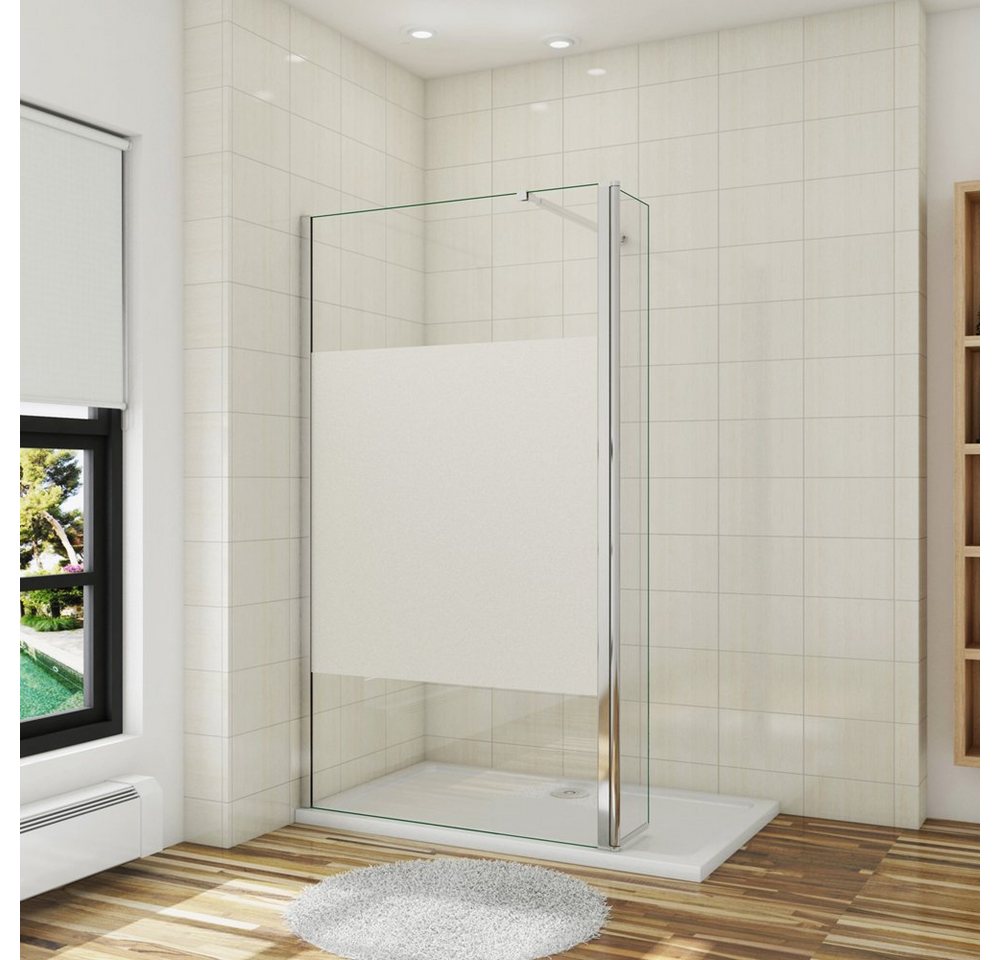 duschspa Duschwand Trennwand mit Milchstreifen Duschwand mit Flipper-Panel Walk in Dusche, Einscheibensicherheitsglas, Sicherheitsglas, (Set), Glas, Nano Glas von duschspa