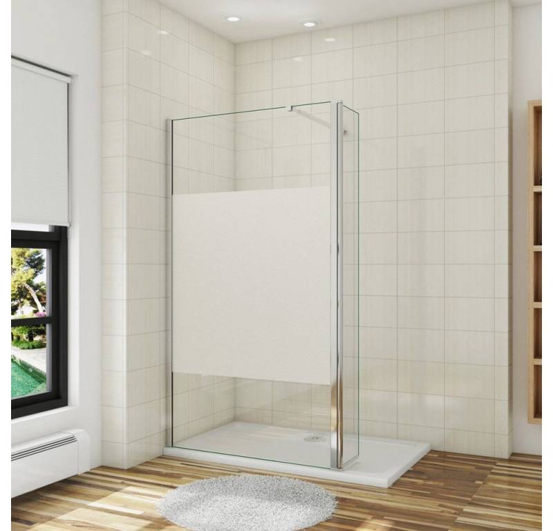 duschspa Duschwand Trennwand mit Milchstreifen Duschwand mit Flipper-Panel Walk in Dusche, Einscheibensicherheitsglas, Sicherheitsglas, (Set), Nano Glas von duschspa