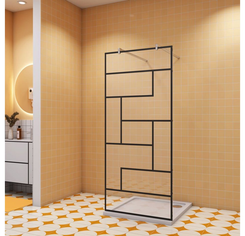 duschspa Duschwand Duschwand Trennwand mit schwarzem Gitter Glaswand Walk in Dusche, Einscheibensicherheitsglas, Sicherheitsglas, (Set), Nano Glas von duschspa