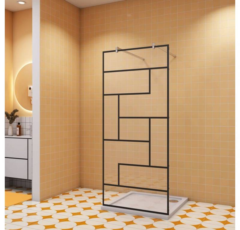 duschspa Duschwand Duschwand Trennwand mit schwarzem Gitter Glaswand Walk in Dusche, Einscheibensicherheitsglas, Sicherheitsglas, (Set), Nano Glas von duschspa