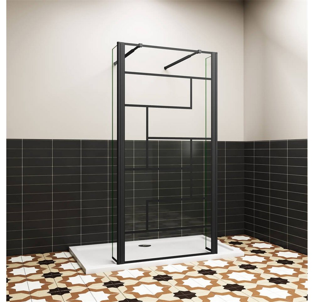 duschspa Duschwand ESG Nano Glas Walk in Dusche Glaswand Trennwand mit schwarzem Gitter, Einscheibensicherheitsglas, Sicherheitsglas, (Set), Glas, Nano Glas von duschspa