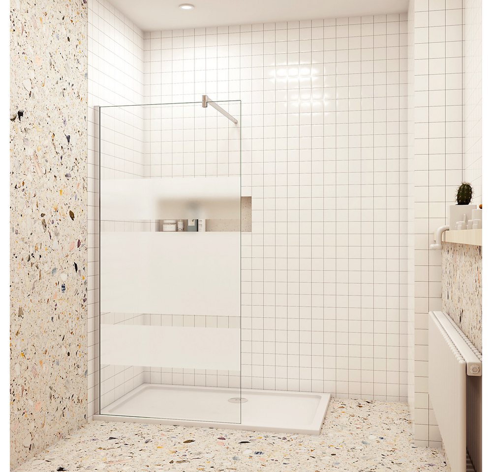 duschspa Duschwand NUE Glaswand Walk in Duschtrennwand mit Milchstreifen Duschkabine, Einscheibensicherheitsglas, Sicherheitsglas, (Set), Nano Glas von duschspa