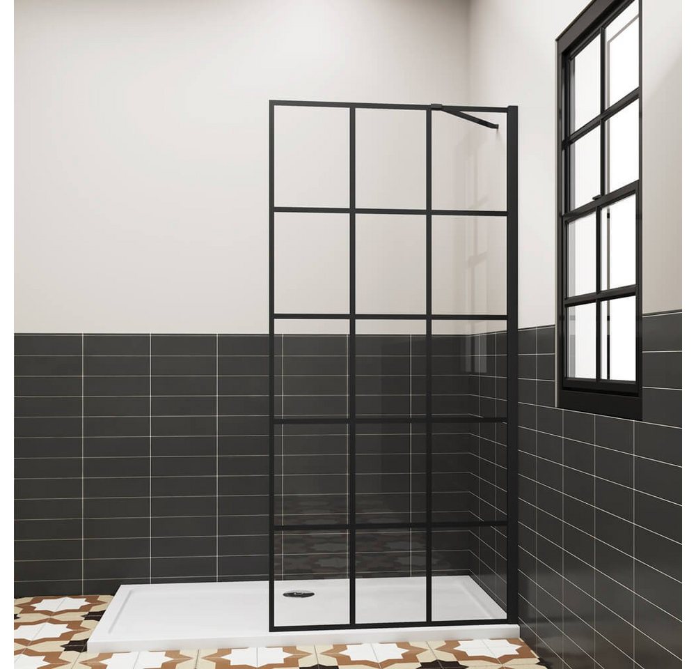 duschspa Duschwand Trennwand mit schwarzem Gitter Glaswand Duschwand Walk in Dusche, Einscheibensicherheitsglas, Sicherheitsglas, (Set), Glas, Nano Glas von duschspa