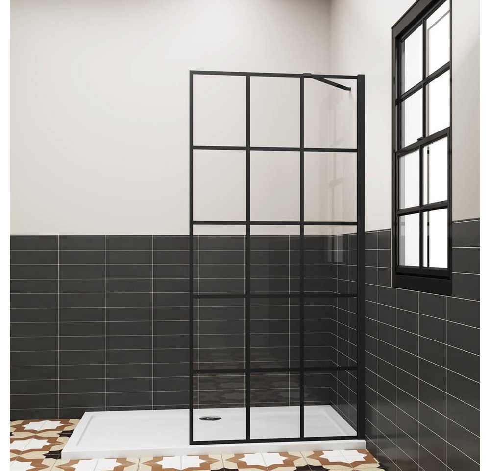 duschspa Duschwand Trennwand mit schwarzem Gitter Glaswand Duschwand Walk in Dusche, Einscheibensicherheitsglas, Sicherheitsglas, (Set), Nano Glas von duschspa