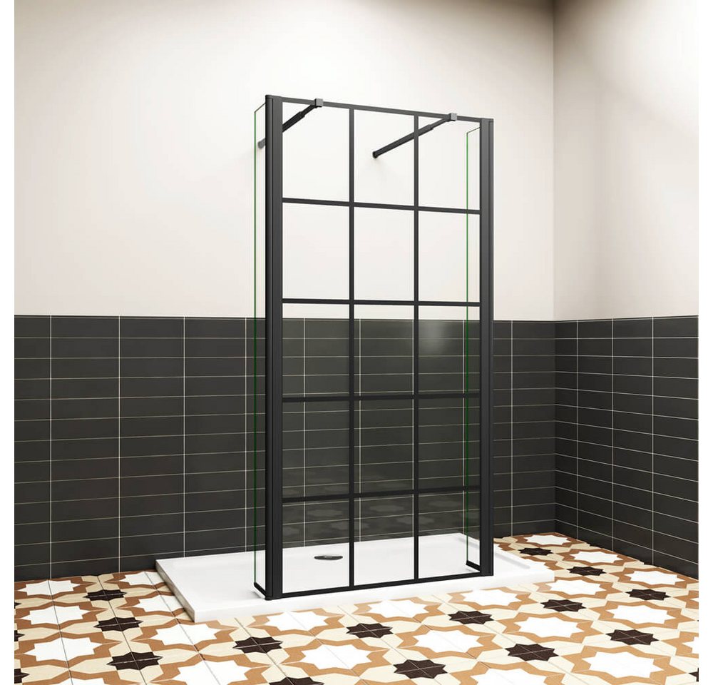 duschspa Duschwand Trennwand mit schwarzem Gitter Walk in Dusche Nano Glas Glaswand, Einscheibensicherheitsglas, Sicherheitsglas, (Set), Nano Glas von duschspa