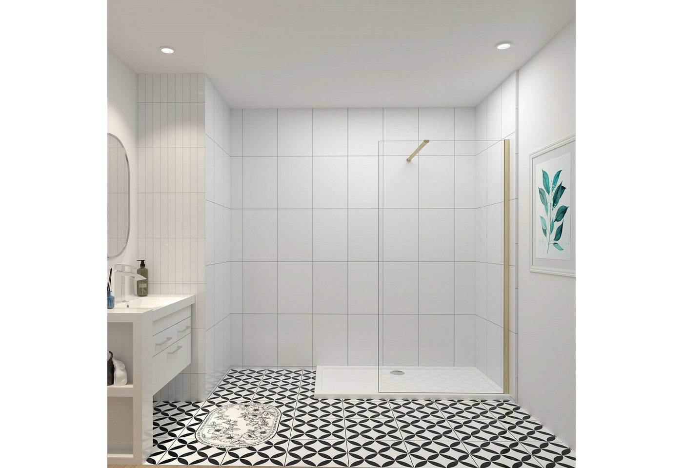 duschspa Duschwand Walk-in Duschabtrennung Duschwand mit 90/140cm Stabilisatorstange, 8mm EasyClean ESG Sicherheitsglas,H:200cm, (Set), mit Nano Beschichtung,8mm ESG Sicherheitsglas von duschspa