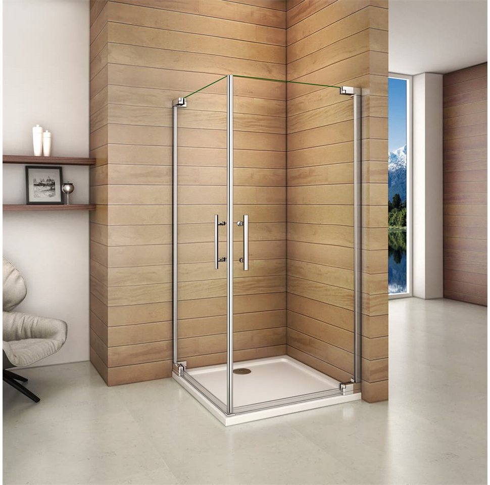 duschspa Eckdusche 185cm Duschkabine Duschabtrennung Duschtür Drehtür Nano Glas, BxT: 76x76 cm, Einscheibensicherheitsglas, Sicherheitsglas, Set, ebenerdiger Einbau möglich von duschspa