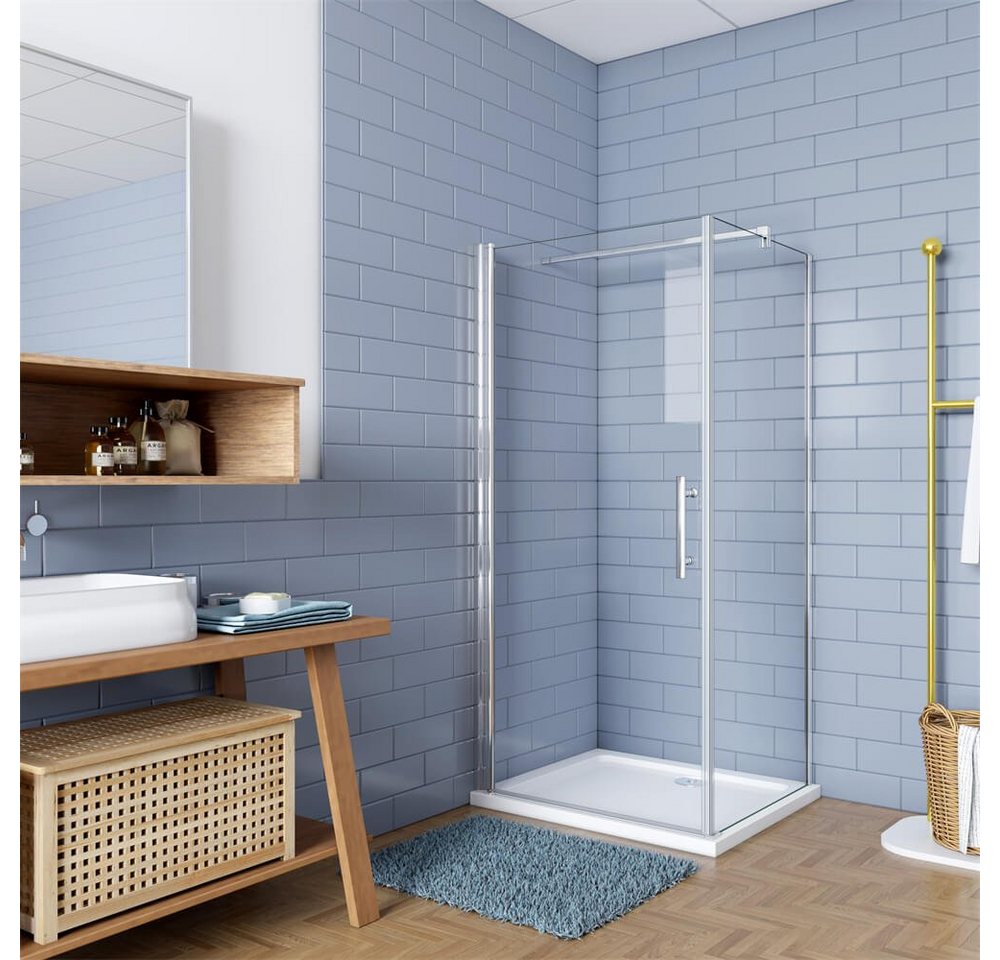 duschspa Eckdusche 195cm 6mm ESG Duschkabine Schwingtür Drehtür mit Duschwand, BxT: 80x70 cm, Einscheibensicherheitsglas, Sicherheitsglas, Set, ebenerdiger Einbau möglich von duschspa