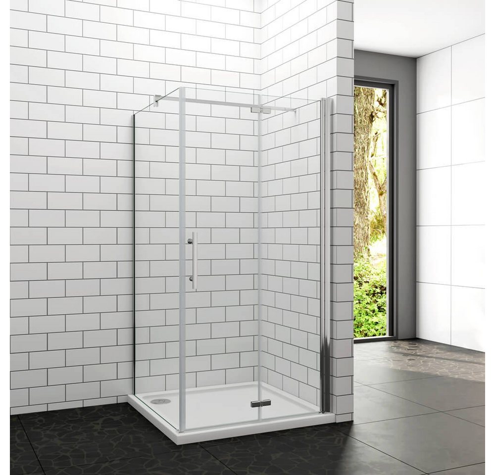 duschspa Eckdusche 195cm ESG Duschkabine Scharniertür Falttür Pendeltür + Seitenwand, BxT: 80x70 cm, Einscheibensicherheitsglas, Sicherheitsglas, Set, ebenerdiger Einbau möglich von duschspa