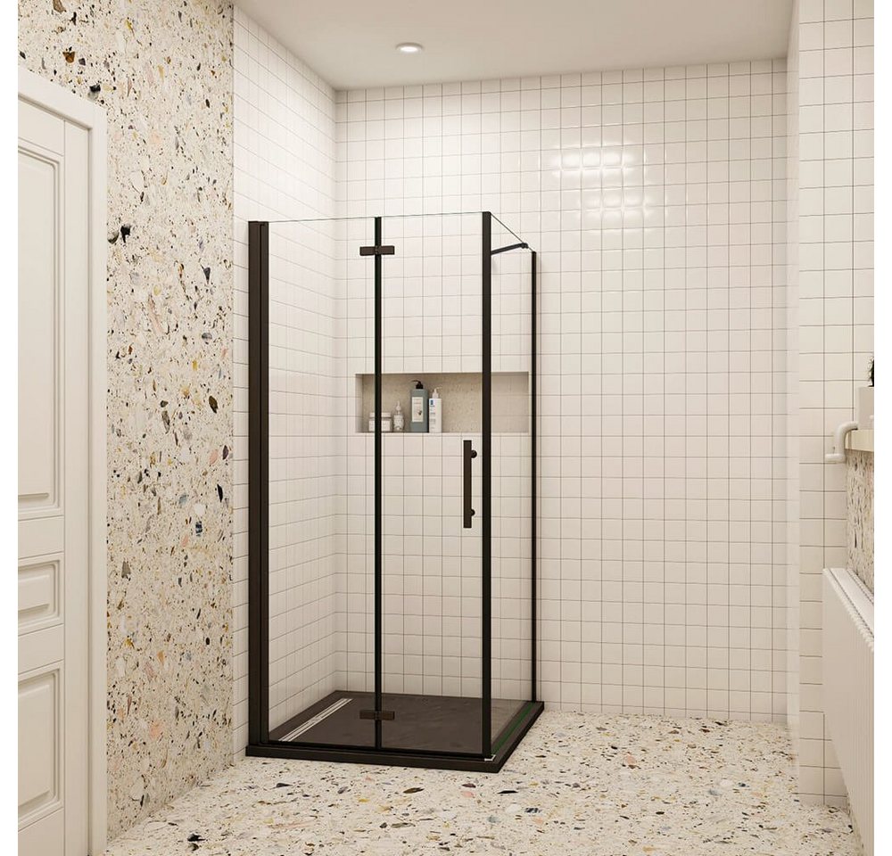 duschspa Eckdusche 195cm ESG Eckeinstieg Duschkabine Falttür Scharniertür Duschtür, BxT: 70x70 cm, Einscheibensicherheitsglas, Sicherheitsglas, Set, ebenerdiger Einbau möglich von duschspa