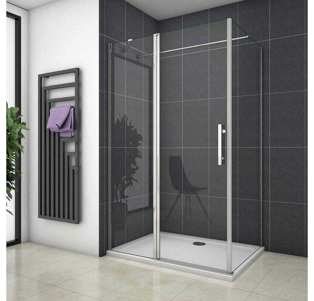 duschspa Eckdusche 6mm 195cm ESG Glas Duschkabine Drehtür Duschtür + Seitenwand, BxT: 100x70 cm, Einscheibensicherheitsglas, Set, ebenerdiger Einbau möglich von duschspa