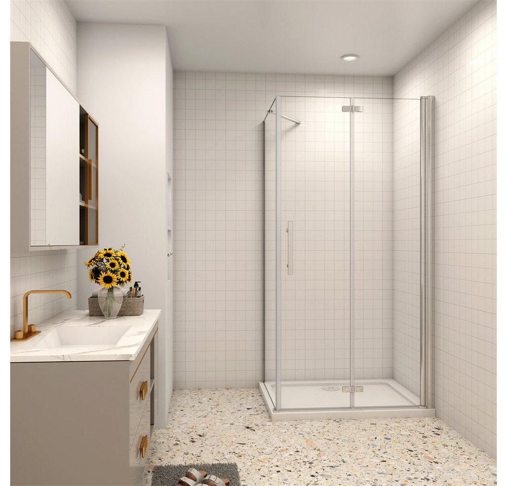 duschspa Eckdusche Duschkabine Falttür mit Seitenwand mit Duschwanne Duschtasse, BxT: 80x70 cm, Einscheibensicherheitsglas, Sicherheitsglas, Set, Falttür mit Seitteil von duschspa