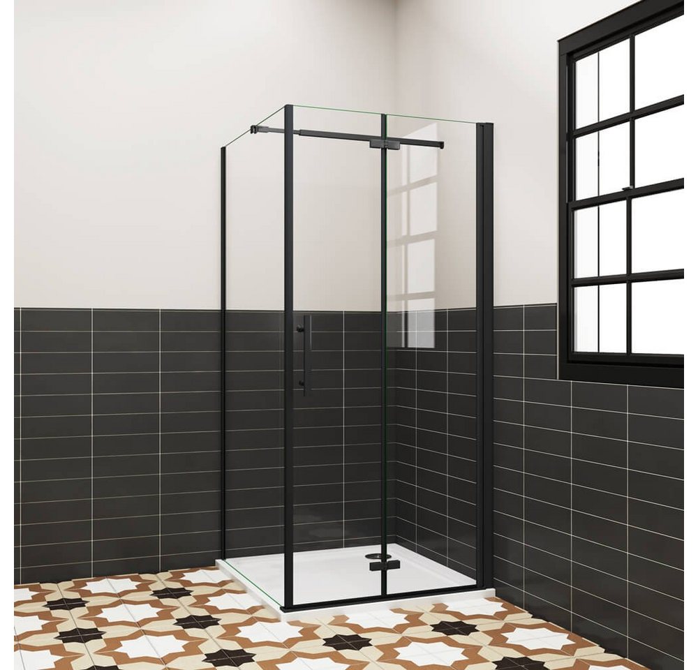 duschspa Eckdusche Falttür + Seitenwand 195cm ESG Nano Glas schwarz Duschtür Duschkabine, BxT: 70x90 cm, Einscheibensicherheitsglas, Sicherheitsglas, Set, ebenerdiger Einbau möglich von duschspa