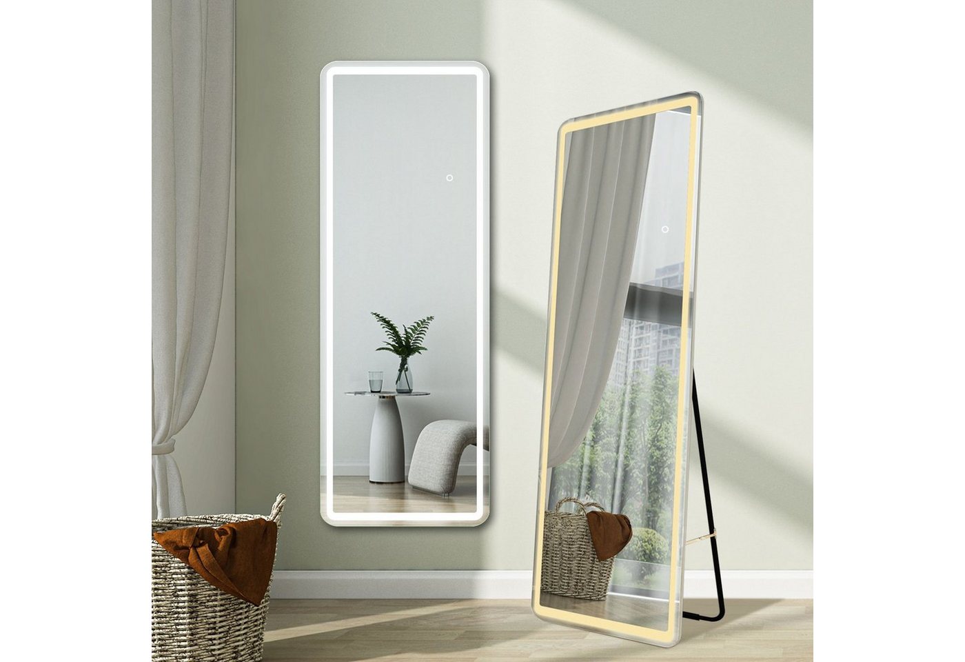 duschspa Ganzkörperspiegel Wandspiegel mit LED Beleuchtung Standspiegel Hängespiegel 150/160cm, Warm/Neutral/Kaltweß, dimmbar, Memory, mit Stecker von duschspa