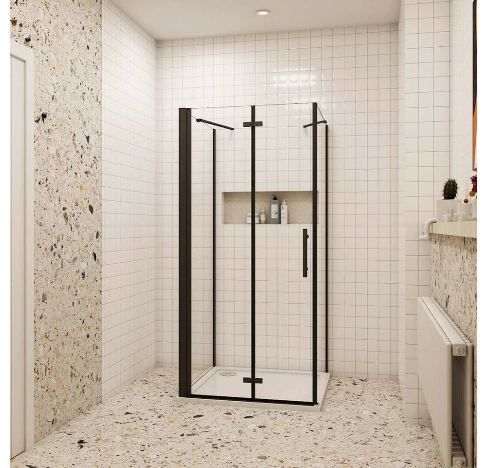 duschspa Komplettdusche 195cm schwarz U-Form Duschkabine Duschtür Falttür Scharniertür, BxT: 70x90 cm, Einscheibensicherheitsglas, Sicherheitsglas, Set, ebenerdiger Einbau möglich von duschspa