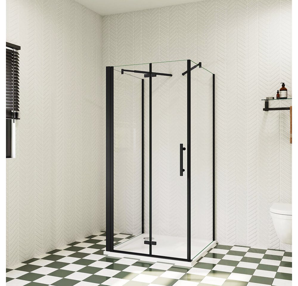 duschspa Komplettdusche 195cm schwarz U-Form Duschkabine ESG Falttür Scharniertür Duschtür, BxT: 70x70 cm, Einscheibensicherheitsglas, Sicherheitsglas, Set, ebenerdiger Einbau möglich von duschspa