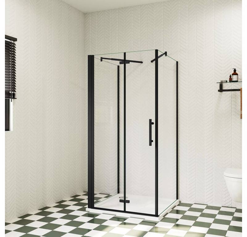 duschspa Komplettdusche 195cm schwarz U-Form Duschkabine ESG Falttür Scharniertür Duschtür, BxT: 70x70 cm, Einscheibensicherheitsglas, Sicherheitsglas, Set, ebenerdiger Einbau möglich von duschspa