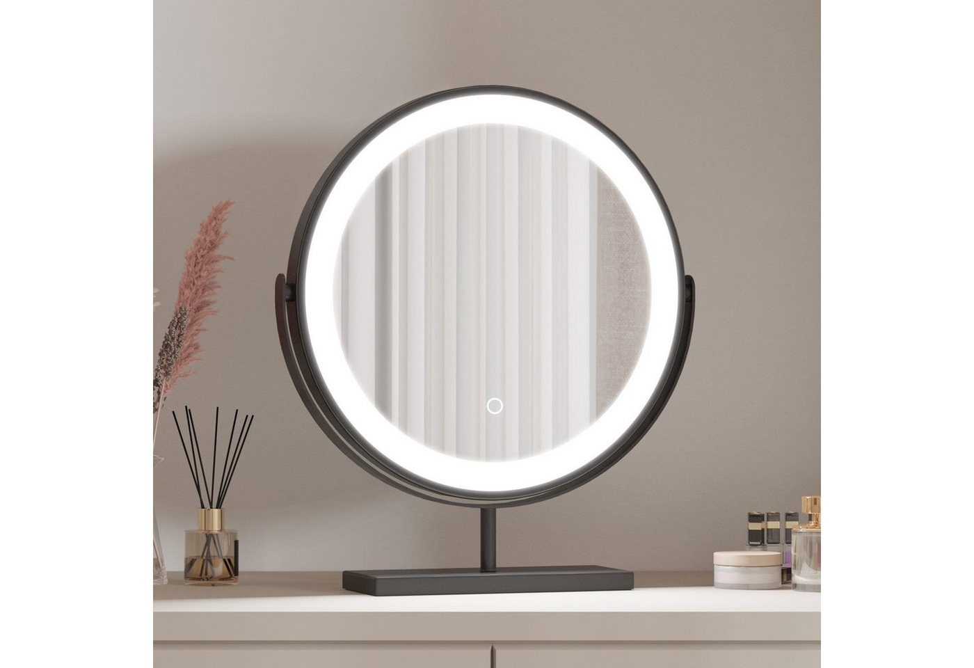duschspa Kosmetikspiegel Schminkspiegel LED Kosmetikspiegel mit Beleuchtung Tischspiegel, mit Touch, 3 Lichtfarben Dimmbar, Memory-Helligkeit, 360° Drehbar von duschspa