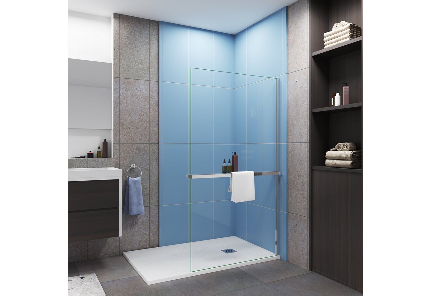 duschspa Walk-in-Dusche 8mm ESG Duschwand Duschabtrennug mit Ablagebrett & Handtuchhalter, Einscheibensicherheitsglas, (Set), 8mm ESG von duschspa