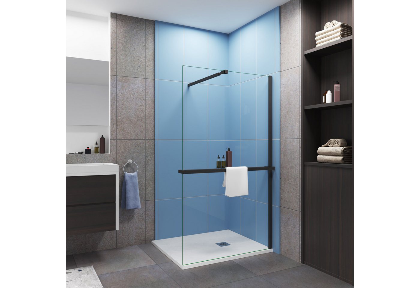 duschspa Walk-in-Dusche Walk in Dusche 8mm ESG Duschabtrennung Duschwand mit Mittleres Regal, Einscheibensicherheitsglas, (Set), 8mm ESG von duschspa