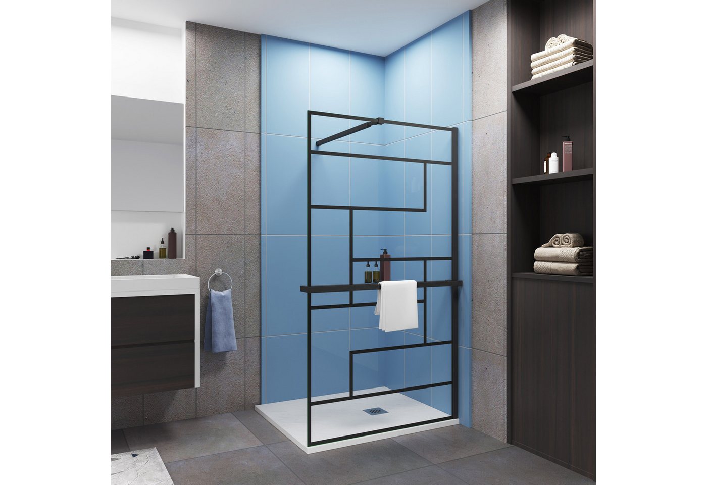 duschspa Walk-in-Dusche Walk in Dusche 8mm ESG Duschabtrennung Siebdruck Mittleres Regal, Einscheibensicherheitsglas, (Set), Nano Glas, 8mm ESG von duschspa