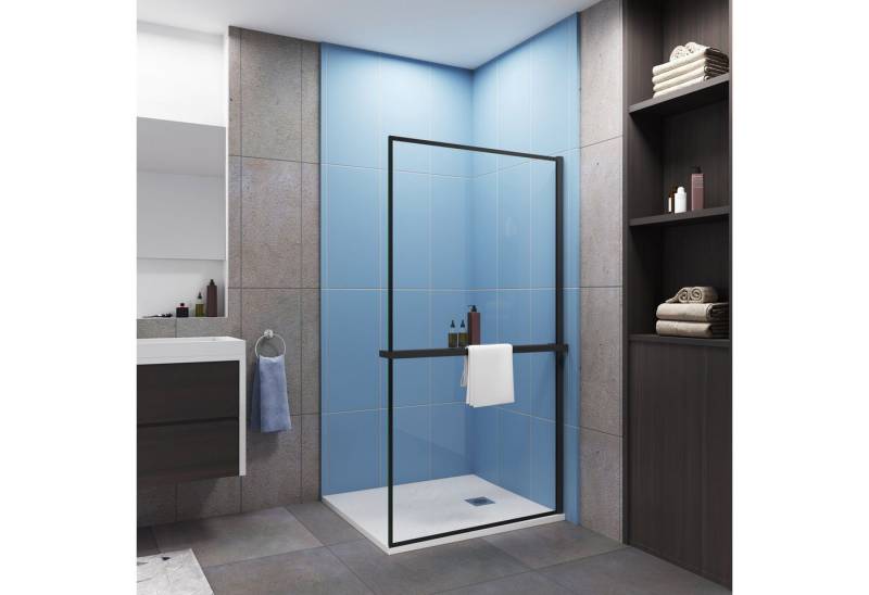 duschspa Walk-in-Dusche Walk in Dusche 8mm Nano Glas Duschwand Lagerregal Schwarze Grenze, Einscheibensicherheitsglas, (Set), 8mm Nano ESG, Höhe 200cm von duschspa