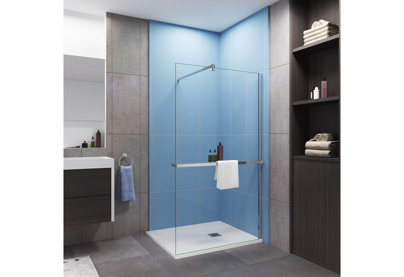 duschspa Walk-in-Dusche Walk in Dusche 8mm Nano Glas Mittleres Regal Stützstange, Einscheibensicherheitsglas, (Set), 8mm Nano ESG, Höhe 200cm von duschspa