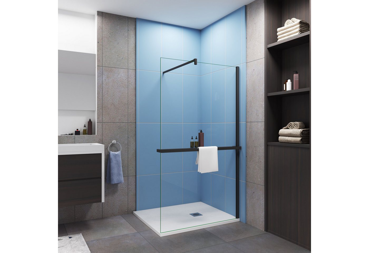 duschspa Walk-in-Dusche Walk in Dusche 8mm Nano Glas Mittleres Regal Stützstange, Einscheibensicherheitsglas, (Set), 8mm Nano ESG, Höhe 200cm von duschspa