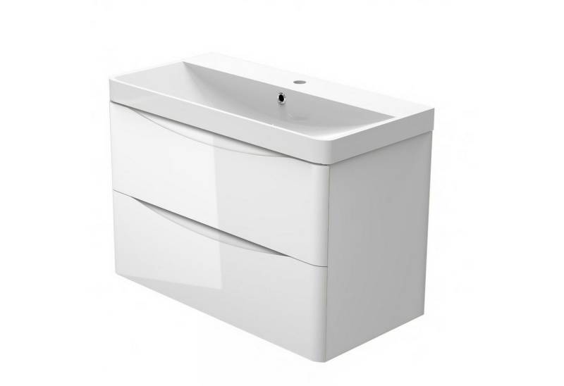 duschspa Waschtisch 50/60/80 cm Waschbecken mit Unterschrank (Smiley), Hochglanz Weiß/Dunklegrau von duschspa