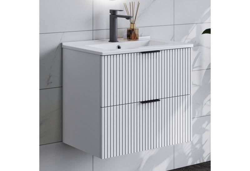 duschspa Waschtisch Waschbecken mit Unterschrank Badmöbel Set Hängeschrank, mit Griffe, 60/80/100cm von duschspa