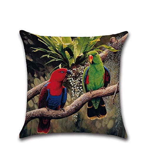 Joielavie Kissenbezug, Baumwoll-Mischgewebe, bedruckt, Papagei, Vogel, Blume, Zweig, bunt, quadratisch, dekorativ, Sofa, Bett, Wohnzimmer, Sofa, 45 x 45 cm, #7 von dutis