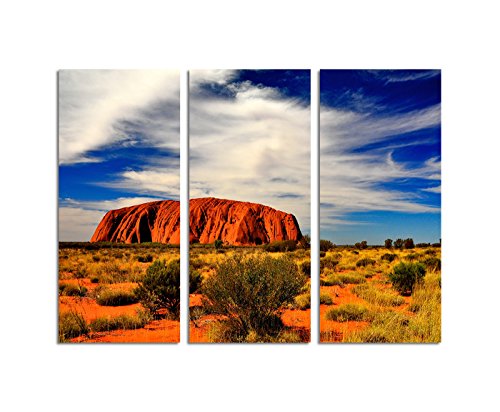 Paul Sinus Art 130x90cm – Keilrahmenbild Uluru-Nationalpark Australien rote Steine 3teiliges Wandbild auf Leinwand und Keilrahmen - Fotobild Kunstdruck Artprint von dutis