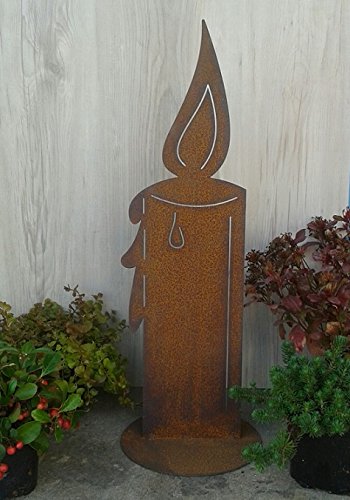 Sehr dekorative standfeste Kerze ca. 60 cm hoch aus Metall in Edelrost Rost Weihnachten Deko Advent von terracotta-toepfe-de