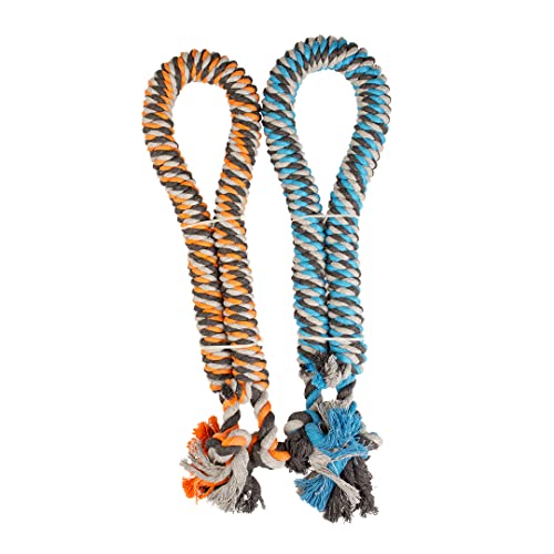 duvoplus, Seil aus Baumwolle, verdreht, mit Knoten, Ø 4,4 cm – 120 cm, Blau/Orange, Spielzeug, Blau/Orange, Hund von Duvoplus