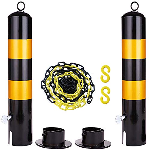 2 Stück Parkabsperrpoller und Absperrkette 5m Set Metallpfosten und Kunststoffkette Parkpoller(75x11.4 cm) von dvegGEE