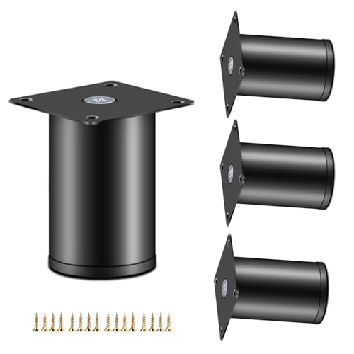 4 Stück Möbelbeine aus Edelstahl, runde Sofabeine aus Metall, Schrankbeine mit Schrauben, Möbelstützfüße(Black,2in) von dvegGEE