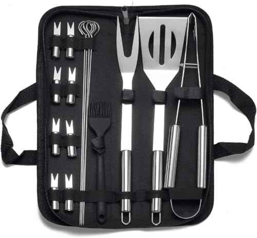 Geschenke for Männer, 16-teiliges Grillbesteck-Set, Grillwerkzeuge aus Edelstahl mit Aufbewahrungstasche von dvegGEE