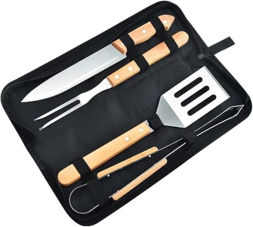 Geschenke for Männer, 4 Stück Grillzubehör aus Edelstahl mit Holzgriff von dvegGEE