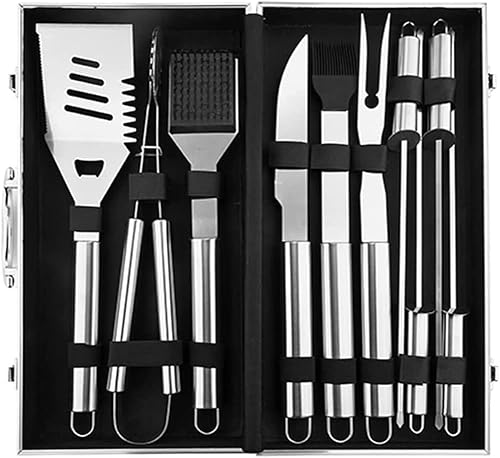 Geschenke for Männer, BBQ-Grillzubehör-Set, 10-teiliges Grillwerkzeug-Set aus Edelstahl von dvegGEE