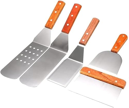Geschenke for Männer, Grillwerkzeug, 5-teiliges flaches Grillplatten-Zubehör, Grillspatel-Set mit Schaber von dvegGEE