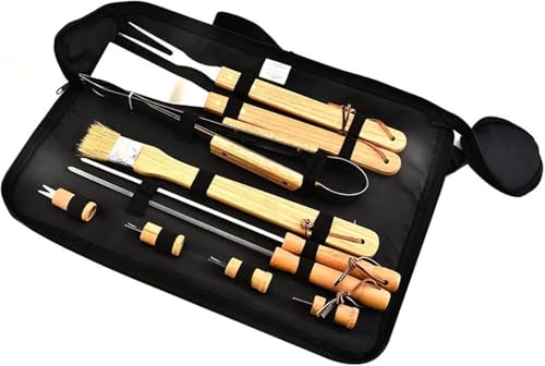 Geschenke for Männer, Grillzubehör, BBQ-Grill-Werkzeug-Set, 10-teiliges Utensilien-Set mit Holzgriff von dvegGEE