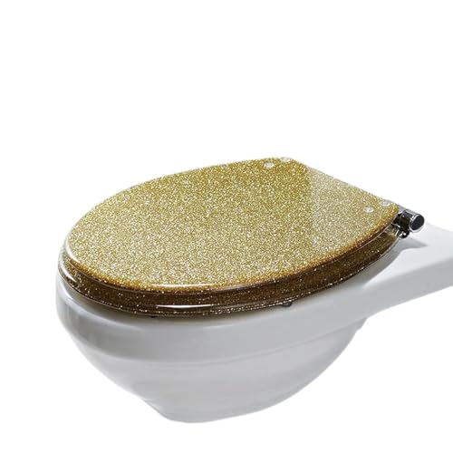 Glitzer-Harz-Toilettensitz, Harz-Universal-U/V/O-Toilettensitz, Verdickter Toilettensitz, langsam schließend(Gold) von dvegGEE