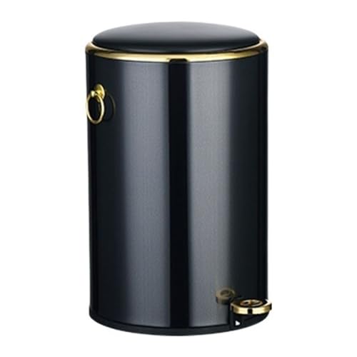 Mülleimer, rund, Edelstahl, mit Deckel, Soft-Close-Pedal-Mülleimer mit seitlichem Griff(Black,L) von dvegGEE