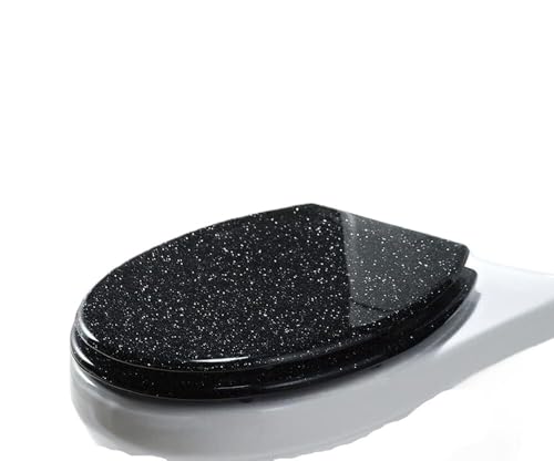 Toilettendeckelbezug, Toilettensitz aus Harzglitzer, einfache Installation und Reinigung, Toilettensitz mit Absenkautomatik(Black) von dvegGEE