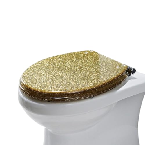 Toilettendeckelbezug, Toilettensitz aus Harzglitzer, einfache Installation und Reinigung, Toilettensitz mit Absenkautomatik(Gold) von dvegGEE