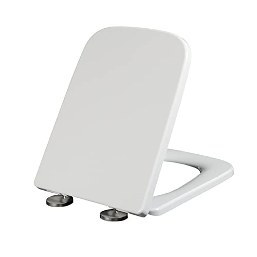 Toilettendeckelbezug, Toilettensitz quadratisch, Soft Close, weiß, rechteckiger Toilettendeckel, Schnellverschluss(04a) von dvegGEE