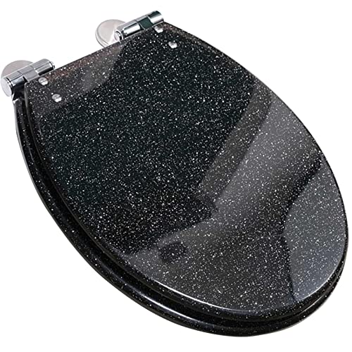 Toilettendeckelbezug, glitzernder Toilettensitz mit Soft-Close-Schnellverschluss for einfache Reinigung(Black) von dvegGEE