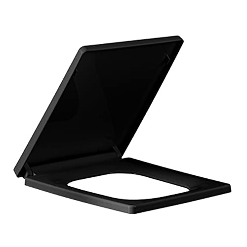 Toilettendeckelbezug, länglicher Soft-Close-Toilettensitz mit schnellem Schließen, mit rutschfesten Stoßfängern(Square Black) von dvegGEE